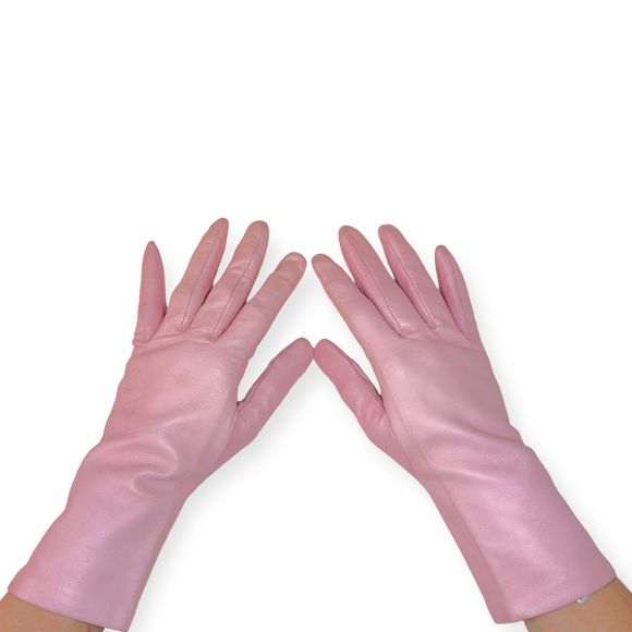 Vintage Light Pink Leather Gloves, Size M - Picture 3 of 8